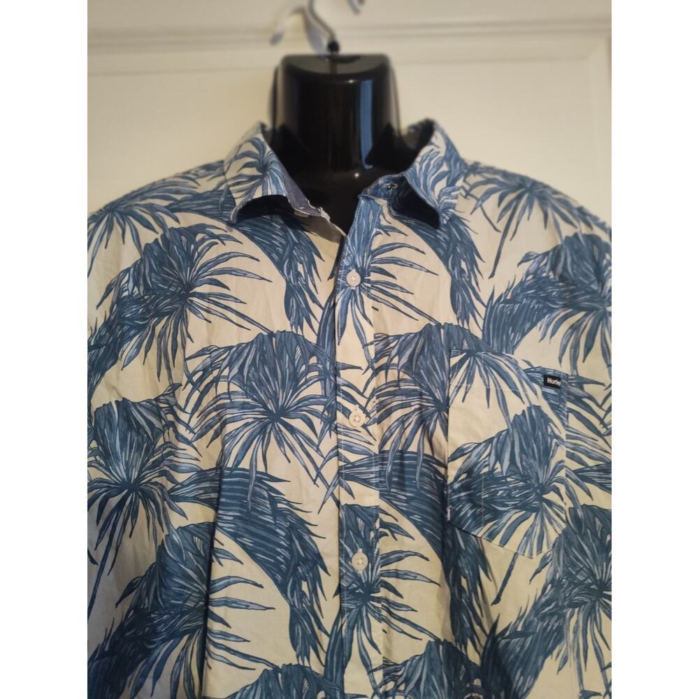 Hurley Tropical Leaf Blue & White Casual Button-Up Top XXL Bag2 - Picture 3 of 4
